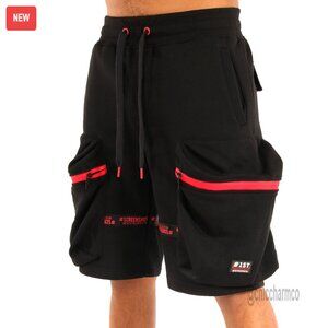 Men's Fleece Athletic Shorts with Ribbed Waistband and Drawstring